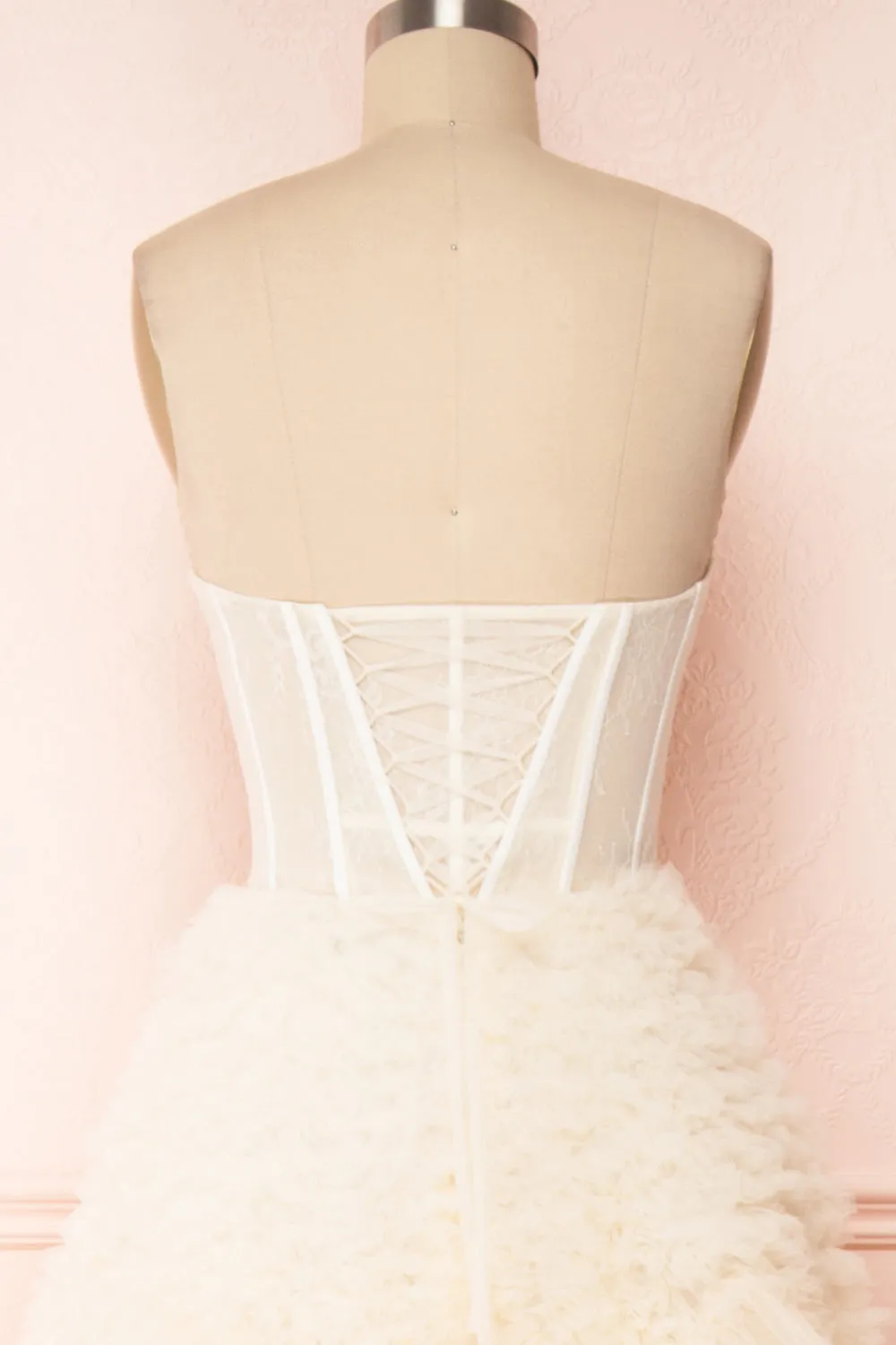 Asako Ivory | Bustier Layered Tulle Maxi Dress