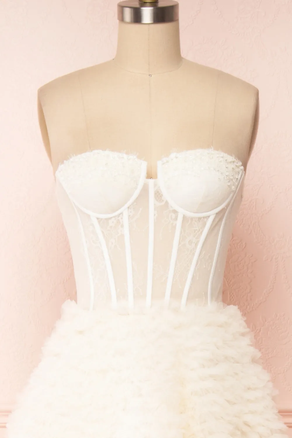 Asako Ivory | Bustier Layered Tulle Maxi Dress