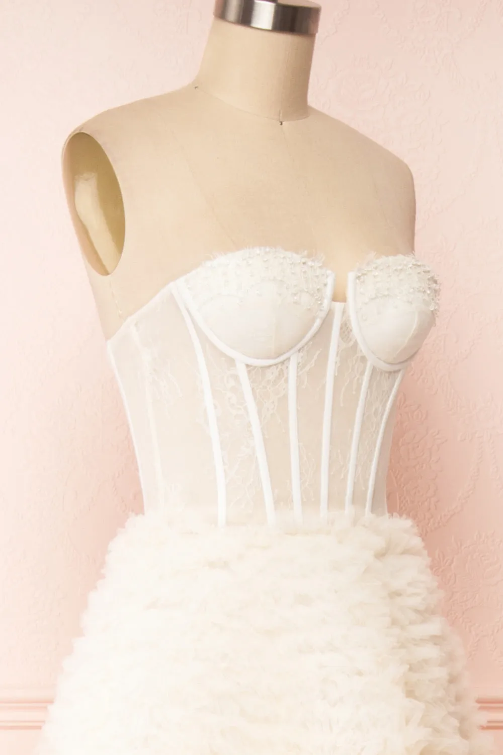Asako Ivory | Bustier Layered Tulle Maxi Dress