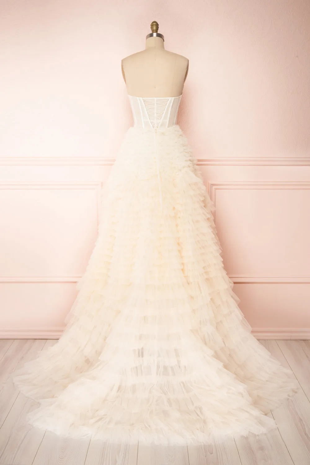 Asako Ivory | Bustier Layered Tulle Maxi Dress