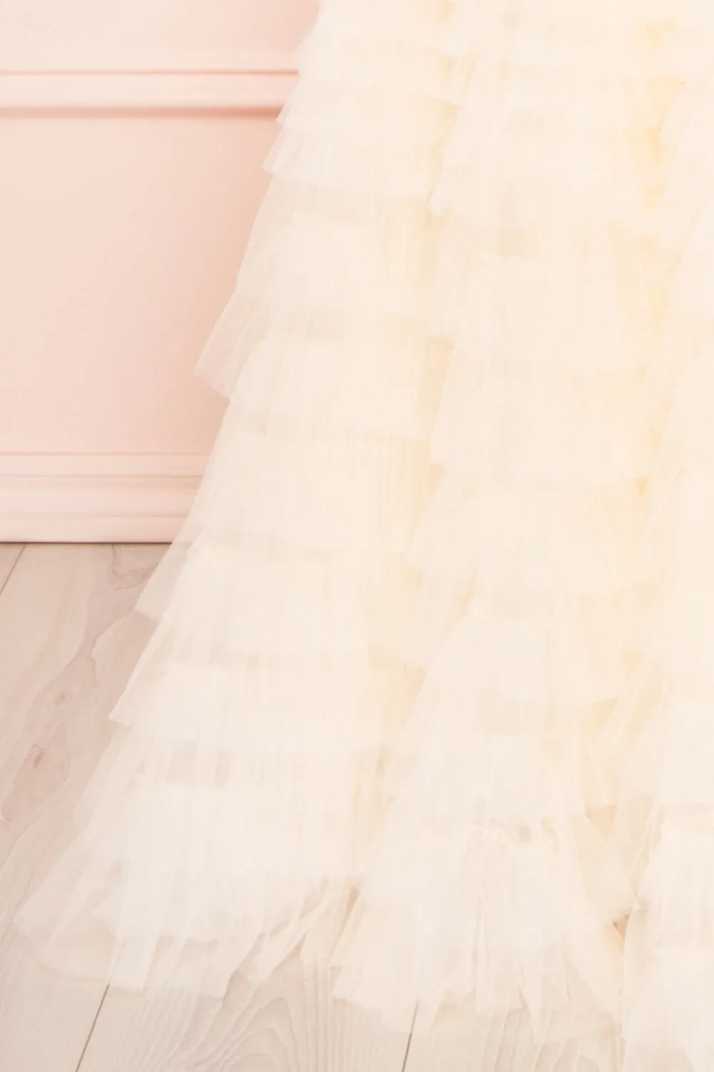 Asako Ivory | Bustier Layered Tulle Maxi Dress