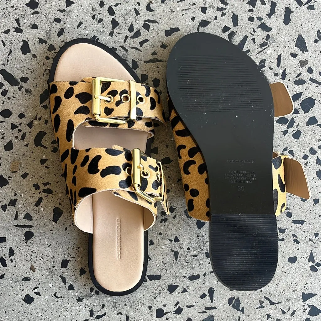 Country Road Elsa Leopard Slides- Size 39