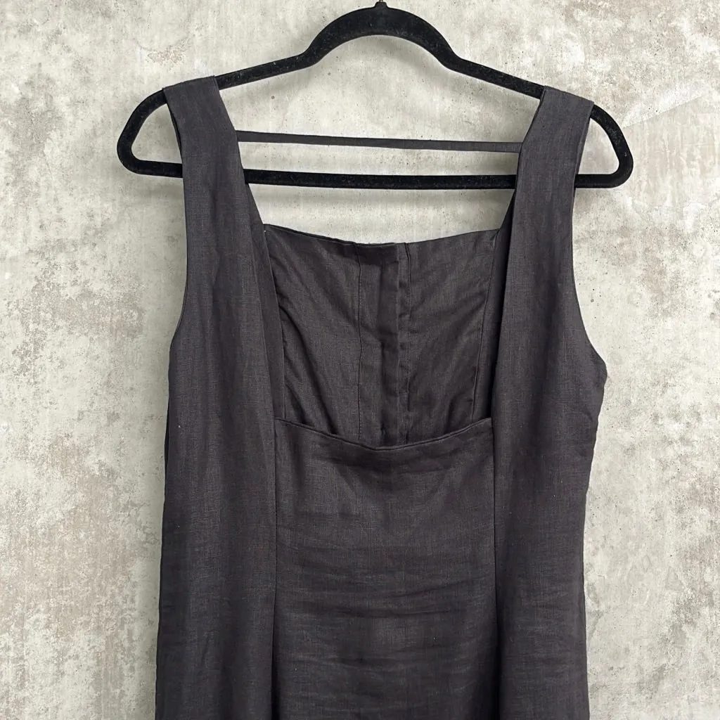 Del Villar Black Linen Midi Dress - Size S