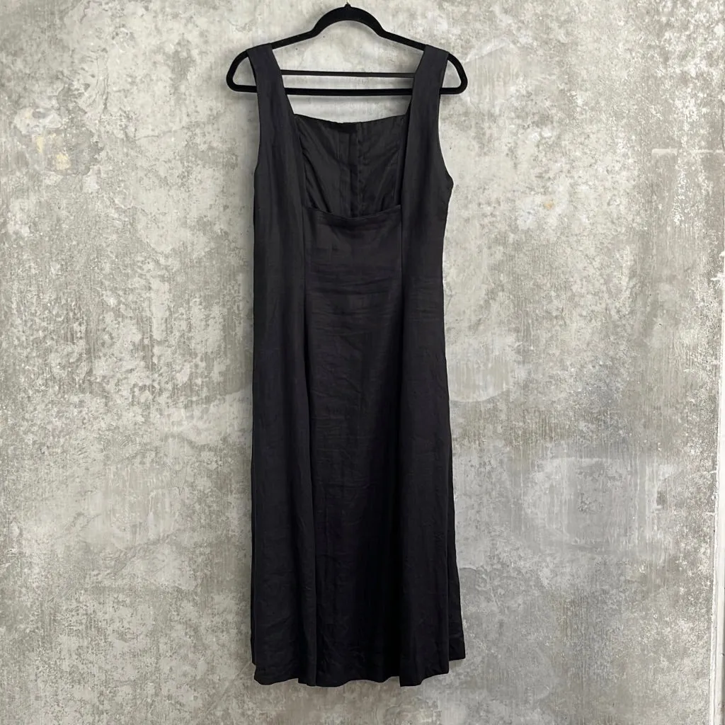 Del Villar Black Linen Midi Dress - Size S