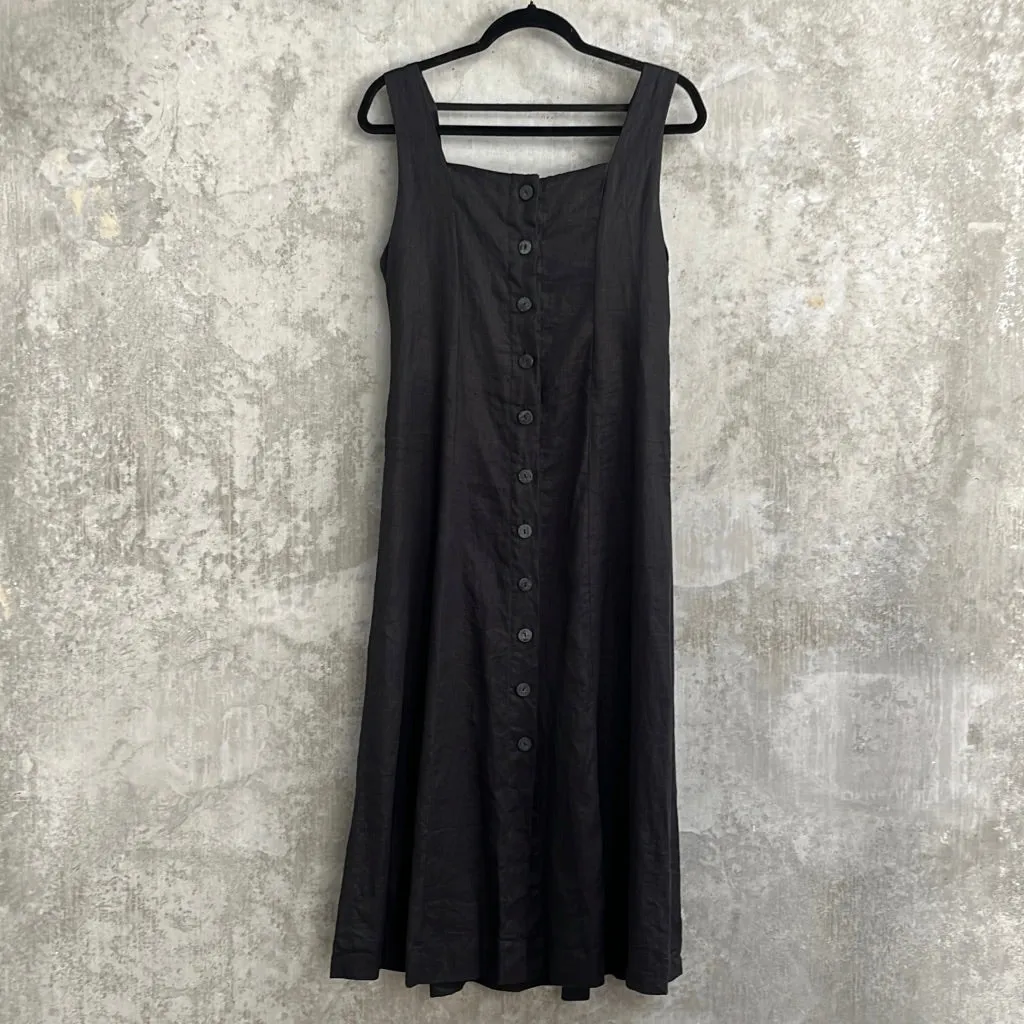 Del Villar Black Linen Midi Dress - Size S