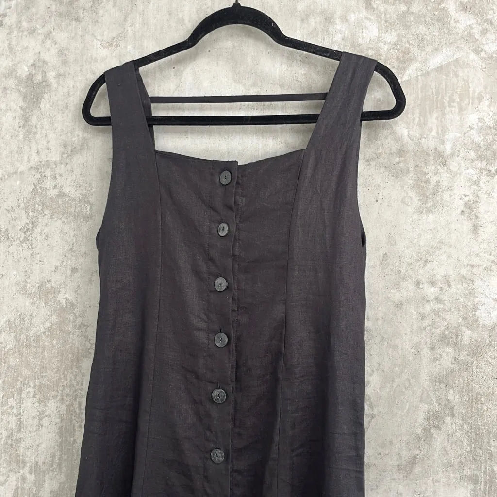 Del Villar Black Linen Midi Dress - Size S