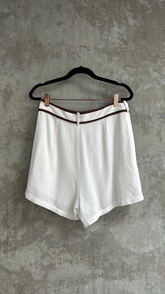Sancia White Shorts with Brown Trim - Size S