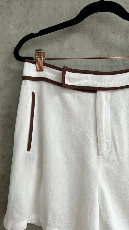 Sancia White Shorts with Brown Trim - Size S