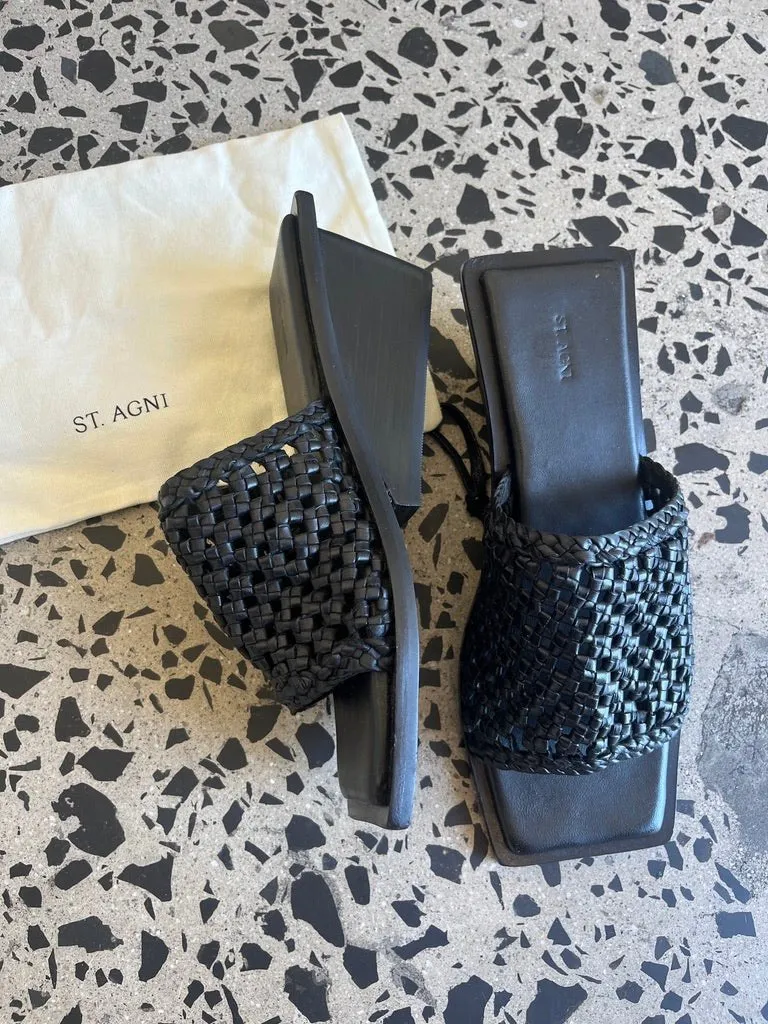 St. Agnis Women's 90s Macramé Wedge Slide Sandals - Size 37