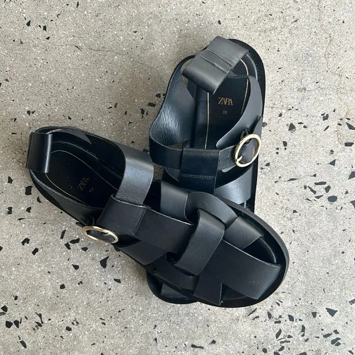 Zara Black Chunky Sandals - Size 38